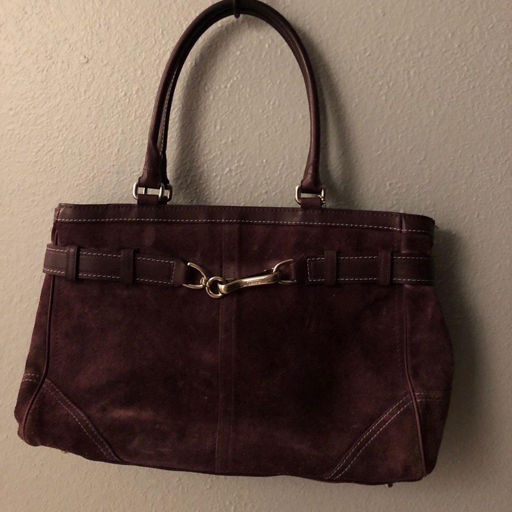 Coach Suede drk plum purse Shoulder & elbow carry.